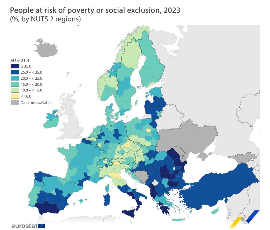 EU - grad risc saracie pe regiuni